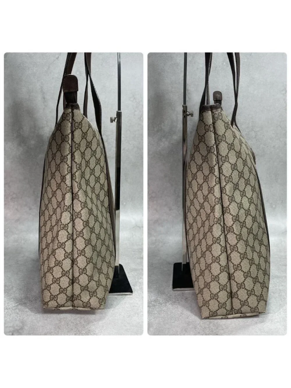 Gucci GG Tote Brown Beige Leather Logo